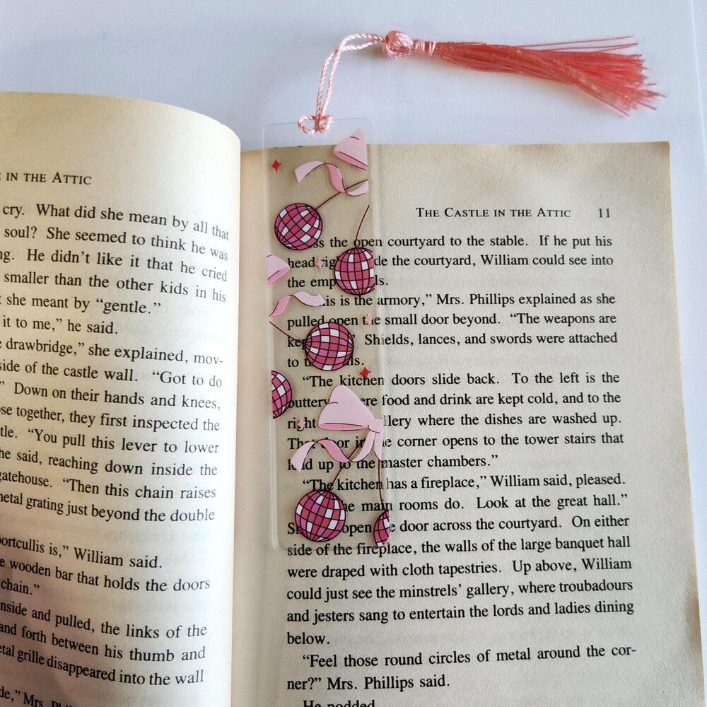 Disco Ball Cherry Print Bookmark Acrylic Pink Cute Coquette Bookish Gift For Her